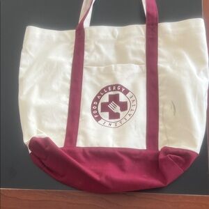 White and Red Tote Bag-food Allergy Initiative logo